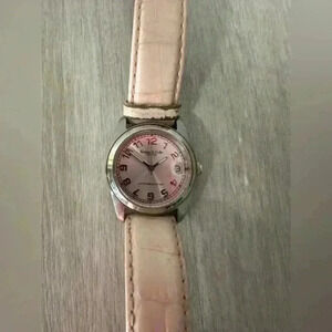 Kenneth Cole Diamond Watch Women Pave Silver Tone‎ Pink Leather Band